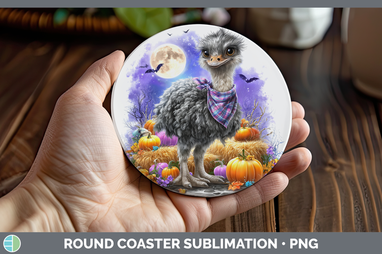 Farm Bandana Halloween Ostrich Round Coaster Sublimation Coa
