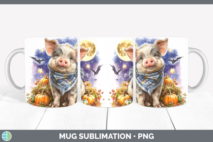 Farm Bandana Halloween Pig Mug Wrap Sublimation Coffee Cup D