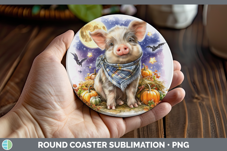Farm Bandana Halloween Pig Round Coaster Sublimation Coaster