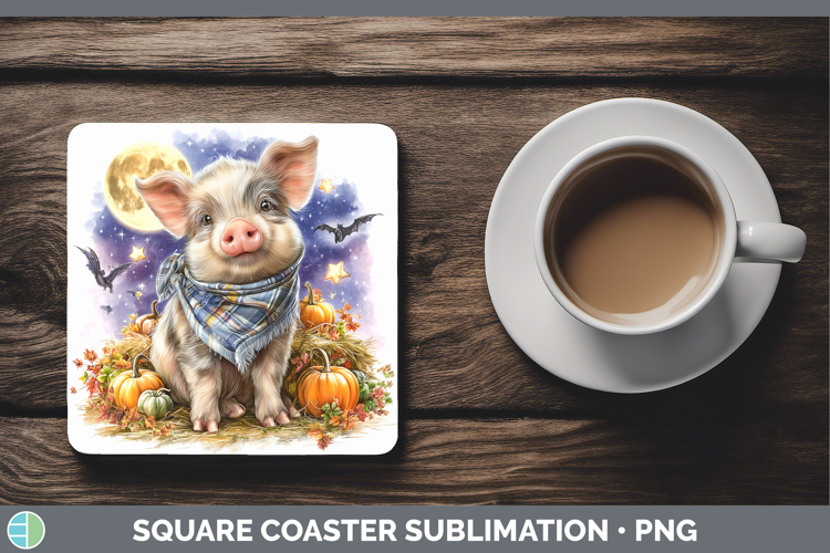 Farm Bandana Halloween Pig Square Coaster Sublimation Coaste