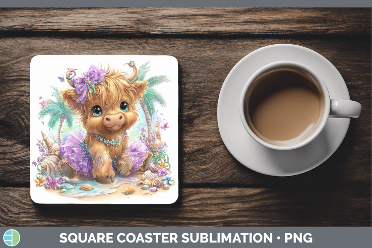 Highland Cow Square Coaster Farm Beach Sublimation Coaster D