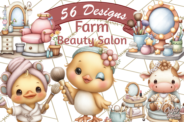 Farm Animal Beauty Salon Clipart PNG, Cute Animal Clip Art