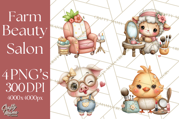 Farm Animal Beauty Salon Clipart PNG, Cute Animal Clip Art