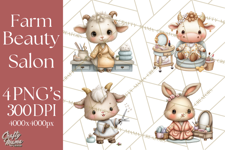 Farm Animal Beauty Salon Clipart PNG, Cute Animal Clip Art