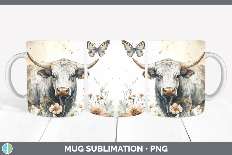 Farm Butterflies Bull Mug Wrap Sublimation Coffee Cup Design
