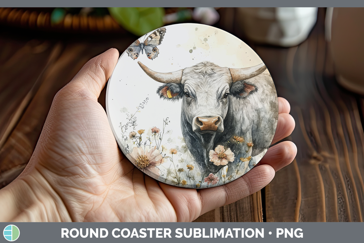 Farm Butterflies Bull Round Coaster Sublimation Coaster Desi