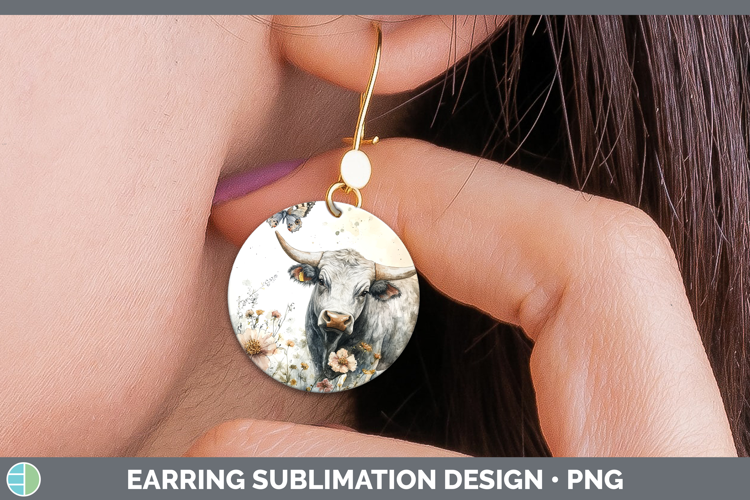 Farm Butterflies Bull Round Earrings Sublimation Earrings De