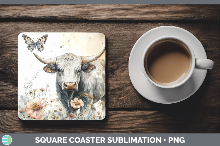 Farm Butterflies Bull Square Coaster Sublimation Coaster Des
