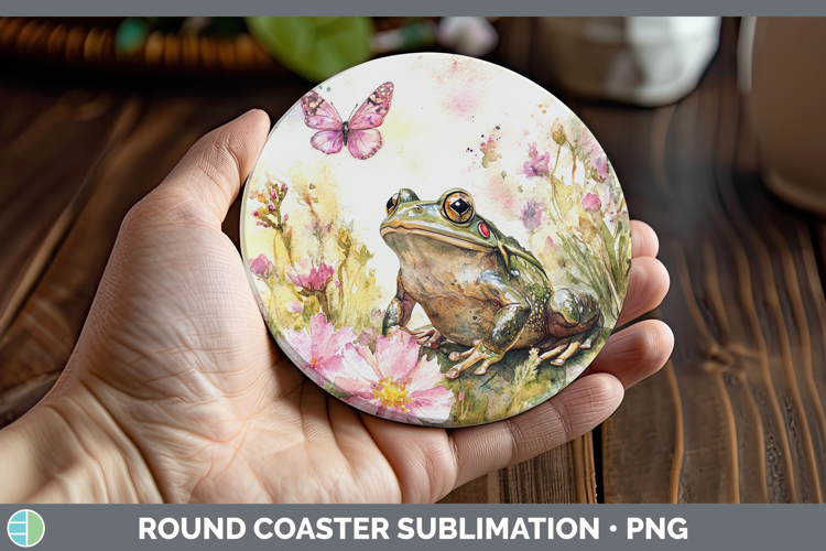 Farm Butterflies Bullfrog Round Coaster Sublimation Coaster