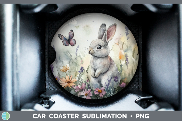 Farm Butterflies Bunny Car Coaster Sublimation Designs