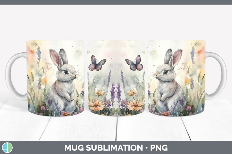 Farm Butterflies Bunny Mug Wrap Sublimation Coffee Cup Desig