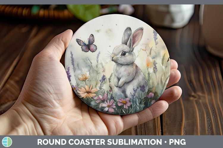 Farm Butterflies Bunny Round Coaster Sublimation Coaster Des