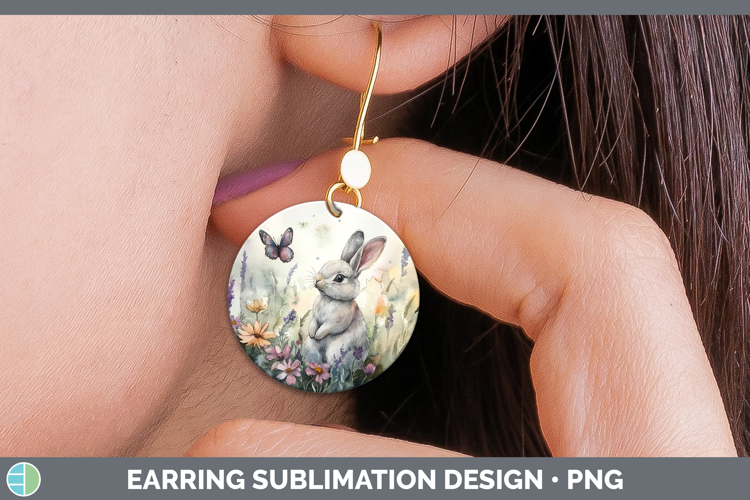 Farm Butterflies Bunny Round Earrings Sublimation Earrings D