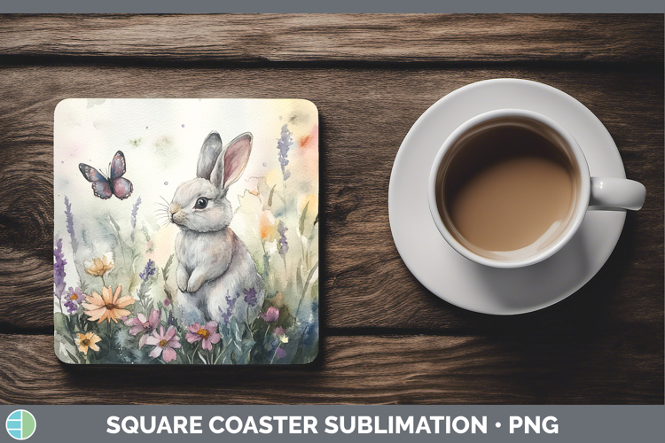 Farm Butterflies Bunny Square Coaster Sublimation Coaster De