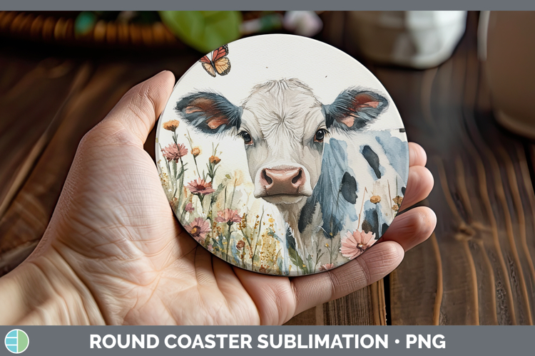 Farm Butterflies Cow Round Coaster Sublimation Coaster Desig