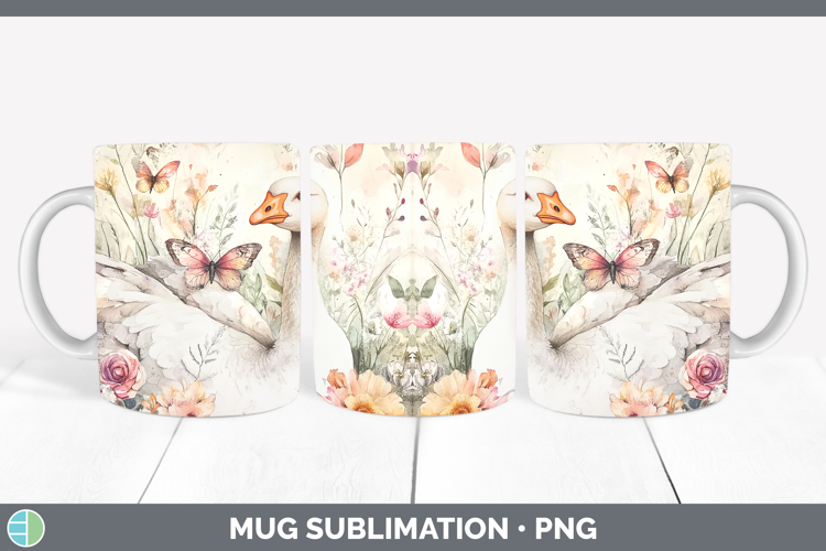 Farm Butterflies Goose Mug Wrap Sublimation Coffee Cup Desig