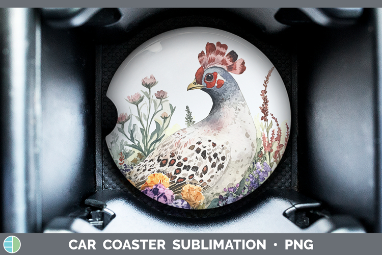 Farm Butterflies Guinea Hen Car Coaster Sublimation Designs
