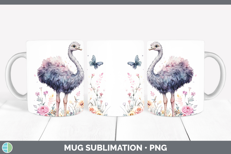Farm Butterflies Ostrich Mug Wrap Sublimation Coffee Cup Des