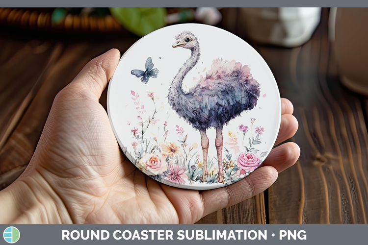 Farm Butterflies Ostrich Round Coaster Sublimation Coaster D