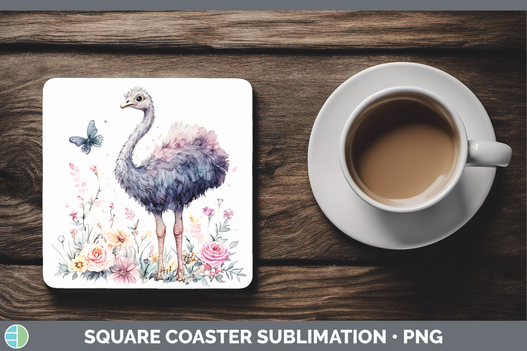 Farm Butterflies Ostrich Square Coaster Sublimation Coaster