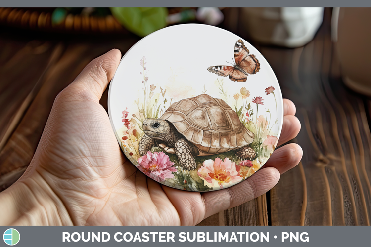 Farm Butterflies Tortoise Round Coaster Sublimation Coaster