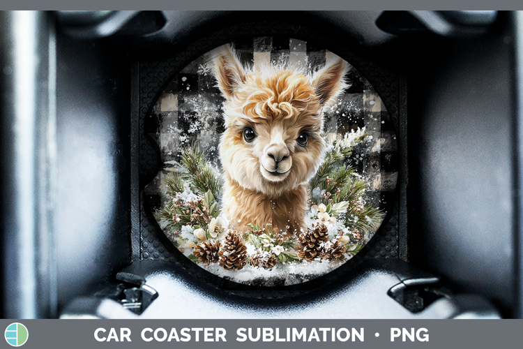 Alpaca Farm Checker Christmas Car Coaster Sublimation Design