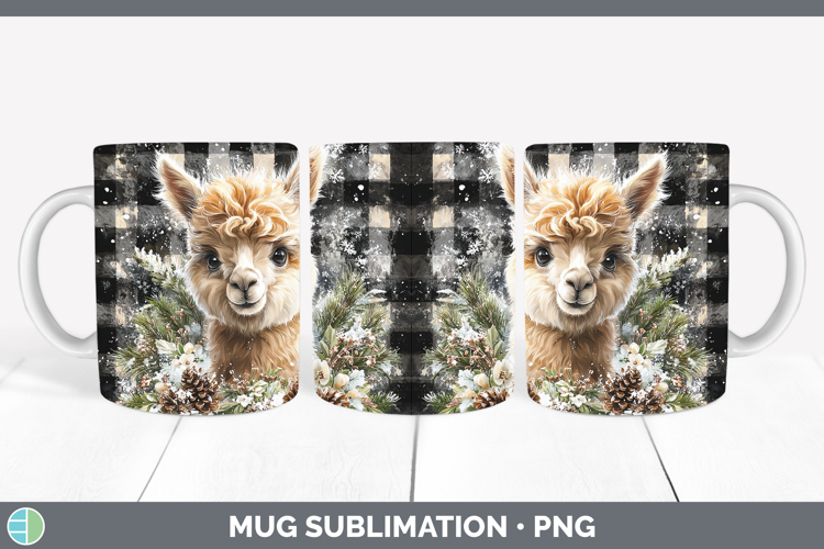 Alpaca Farm Checker Christmas Mug Wrap Sublimation Design