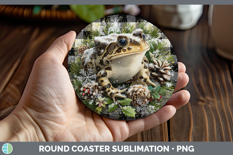 Bullfrog Farm Checker Christmas Round Coaster Sublimation De