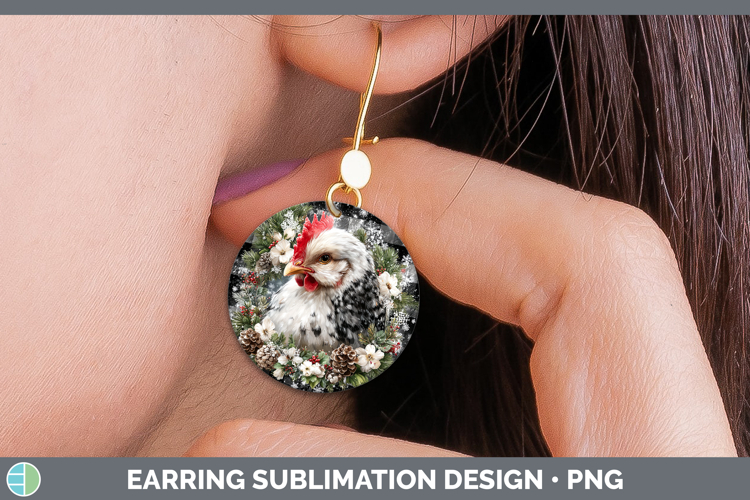 Chicken Farm Checker Christmas Round Earrings Sublimation De