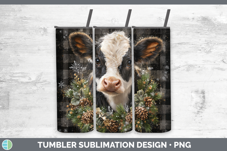 Cow Farm Checker Christmas Tumbler Sublimation Design