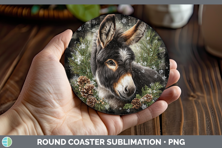 Donkey Farm Checker Christmas Round Coaster Sublimation Desi