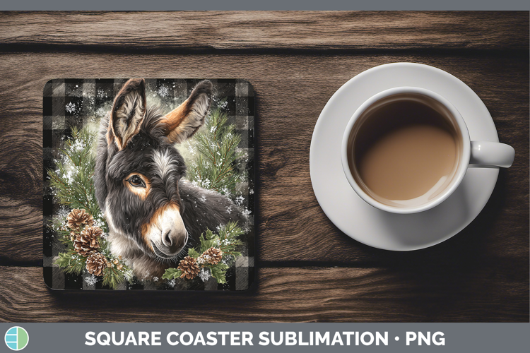 Donkey Farm Checker Christmas Square Coaster Sublimation Des