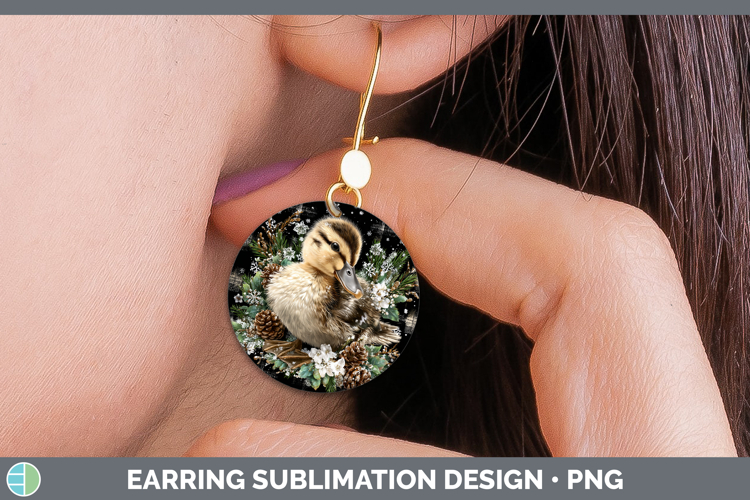 Duck Farm Checker Christmas Round Earrings Sublimation Desig