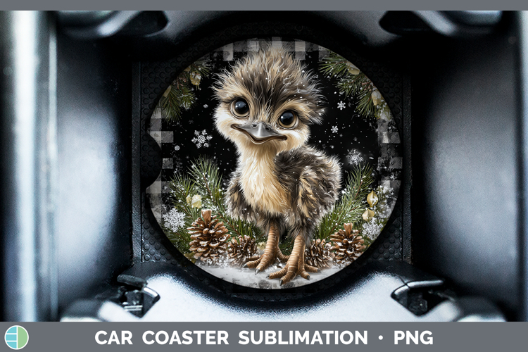 Emu Farm Checker Christmas Car Coaster Sublimation Design