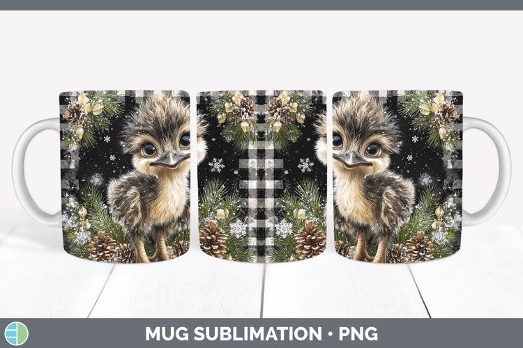 Emu Farm Checker Christmas Mug Wrap Sublimation Design