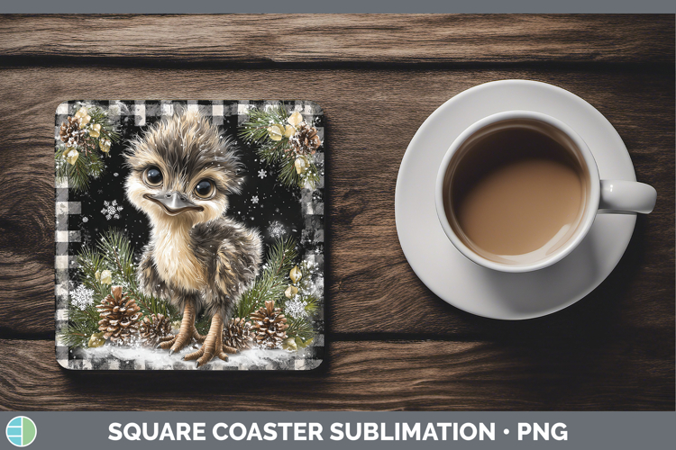 Emu Farm Checker Christmas Square Coaster Sublimation Design