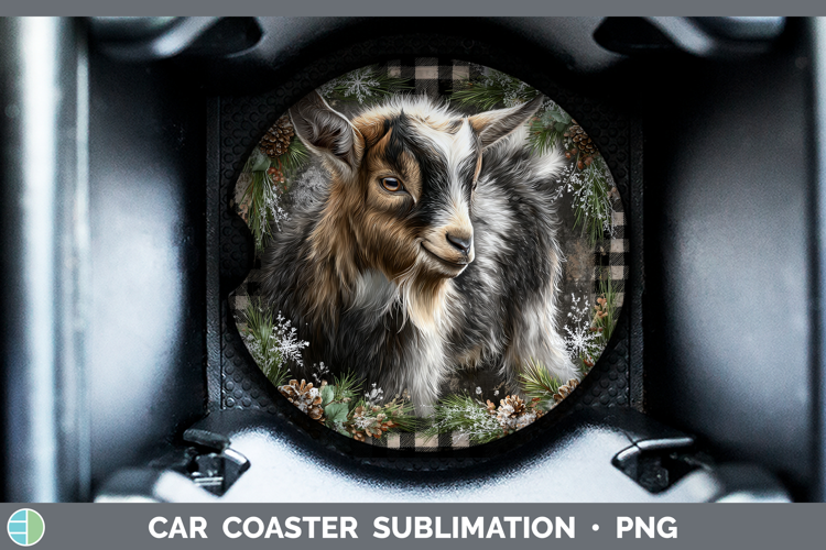 Goat Farm Checker Christmas Car Coaster Sublimation Design
