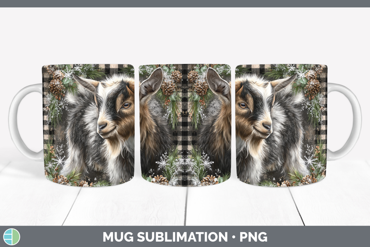 Goat Farm Checker Christmas Mug Wrap Sublimation Design