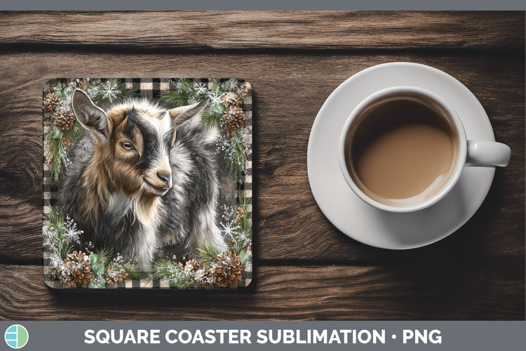 Goat Farm Checker Christmas Square Coaster Sublimation Desig