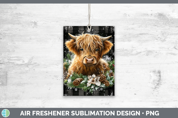 Highland Cow Farm Checker Christmas Air Freshener Sublimatio