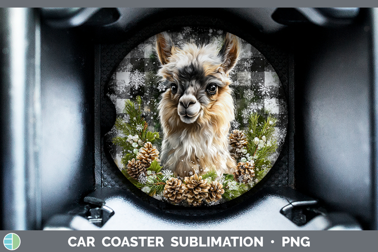 LLama Farm Checker Christmas Car Coaster Sublimation Design