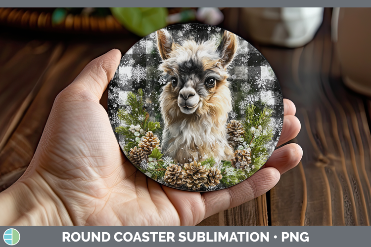 LLama Farm Checker Christmas Round Coaster Sublimation Desig