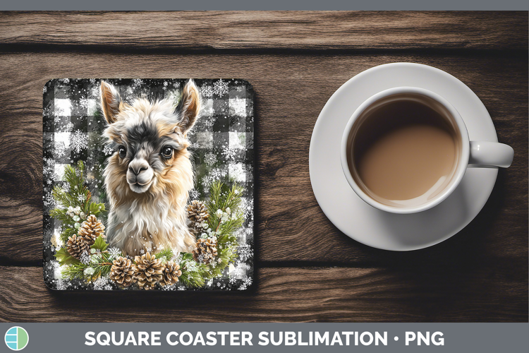 LLama Farm Checker Christmas Square Coaster Sublimation Desi