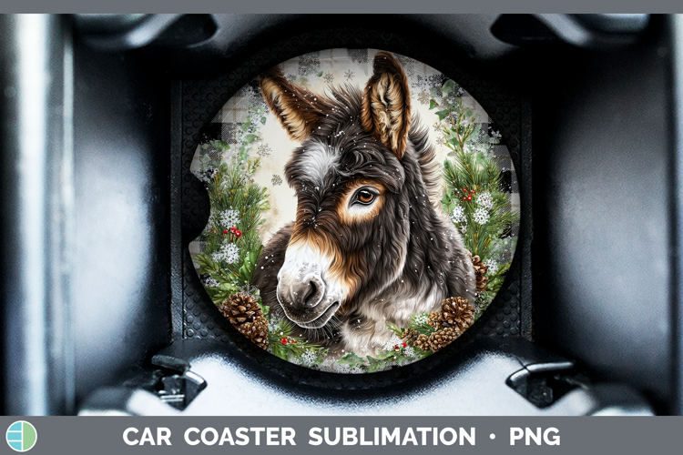 Mule Farm Checker Christmas Car Coaster Sublimation Design