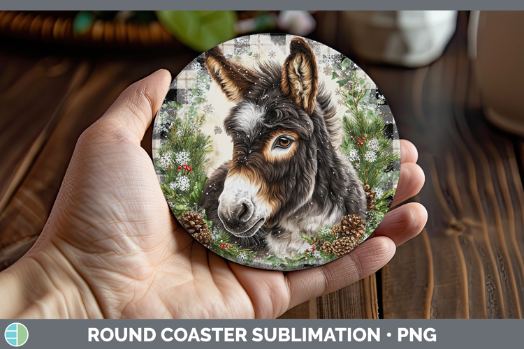 Mule Farm Checker Christmas Round Coaster Sublimation Design