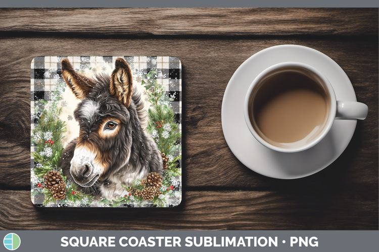 Mule Farm Checker Christmas Square Coaster Sublimation Desig