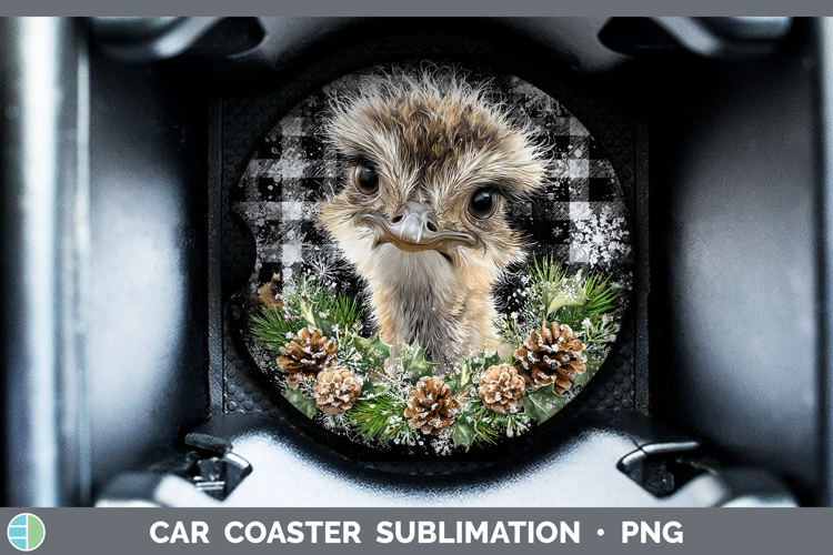Ostrich Farm Checker Christmas Car Coaster Sublimation Desig