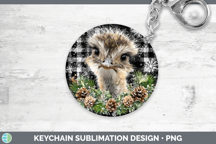 Ostrich Farm Checker Christmas Keychain Sublimation Design