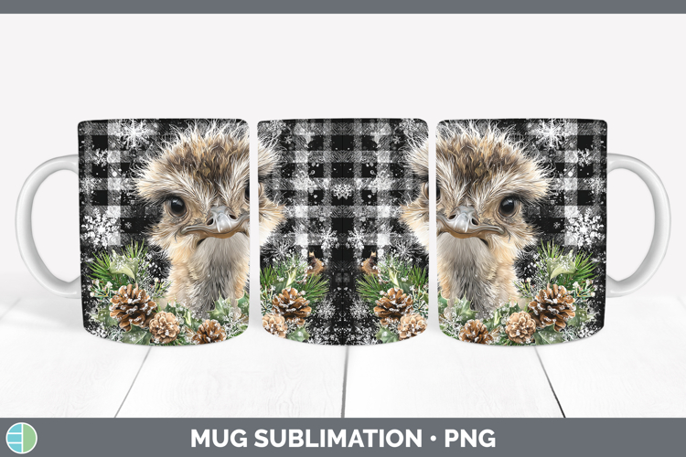 Ostrich Farm Checker Christmas Mug Wrap Sublimation Design
