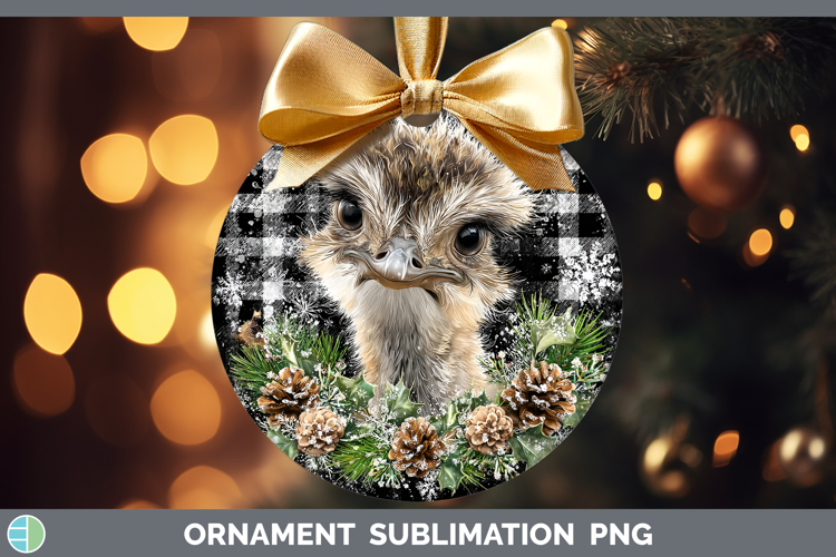 Ostrich Farm Checker Christmas Ornament Sublimation Design